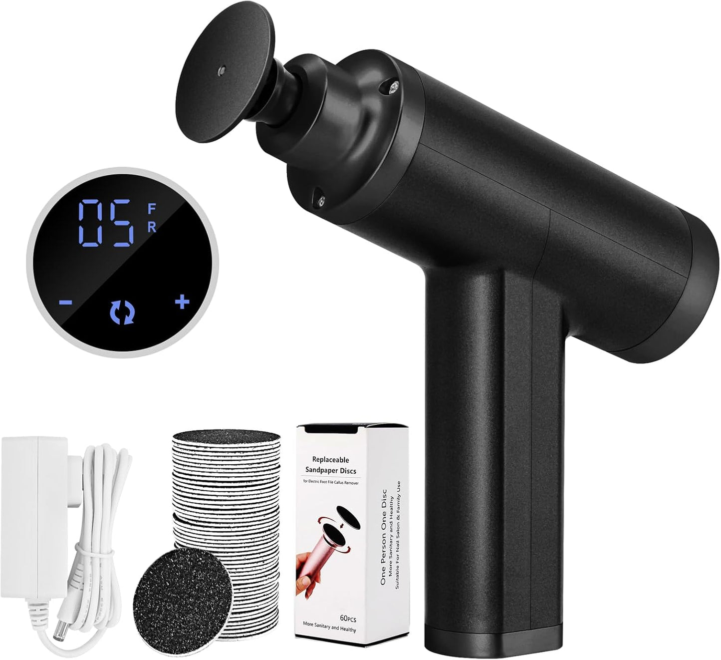 Electric Callus Remover - 4500 RPM Adjustable Speed Foot Sander for Smooth Heels | Black