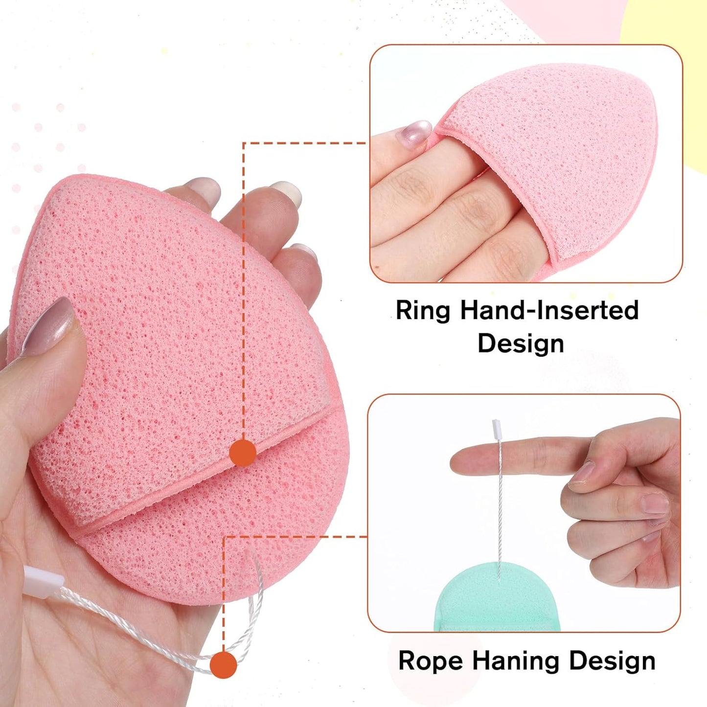 Facial Sponges Set - 7 Pcs Soft Reusable Cleansing Puffs | Colorful Exfoliating Pads for Daily Use