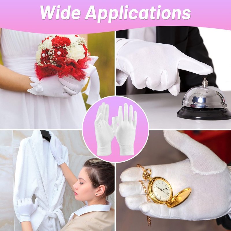 Moisturizing Cotton Gloves for Eczema Relief - 12 Pairs of Soft, White Spa Lotion Gloves for Dry Hands