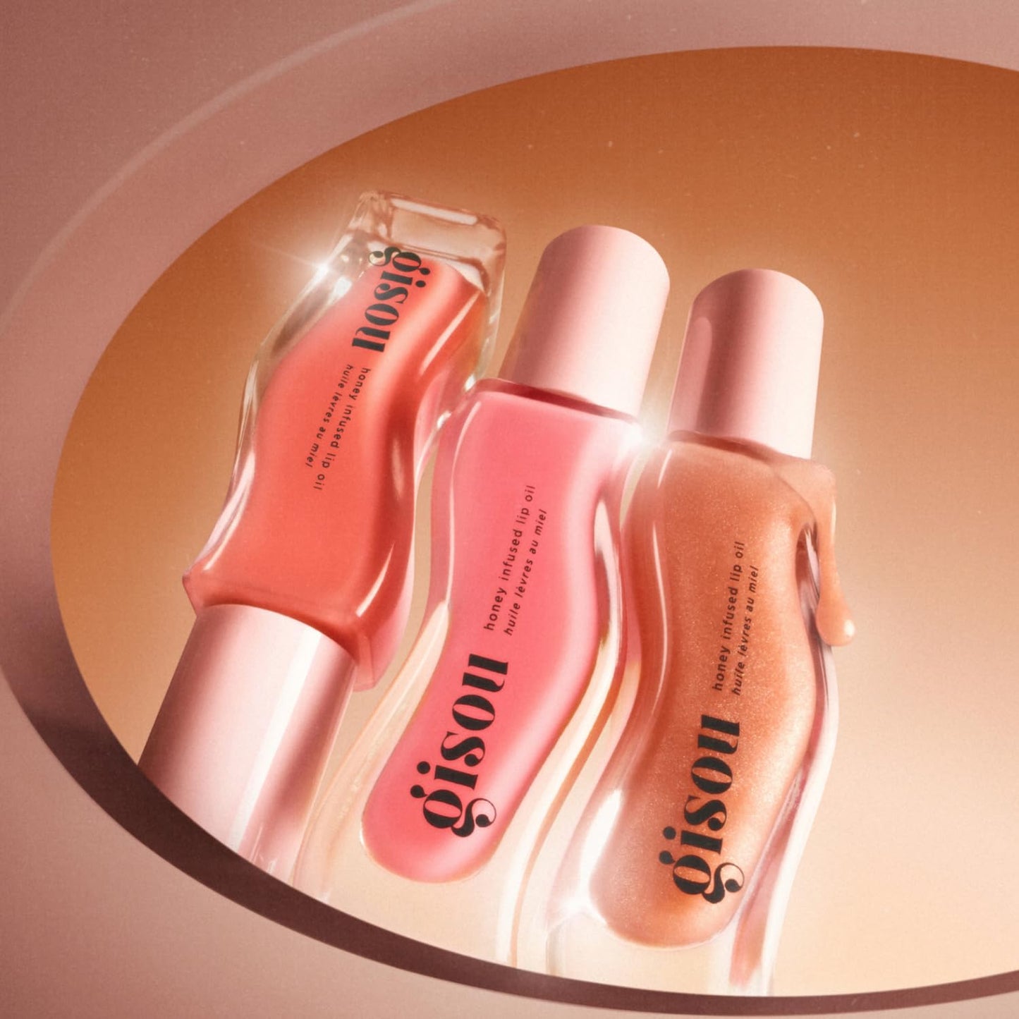 Gisou Honey Infused Lip Oils Gloss Hour Edition – Hydrating & Non-Sticky Lip Gloss Set with Raspberry Swirl, Bee-llini Peach & Glazed Plum