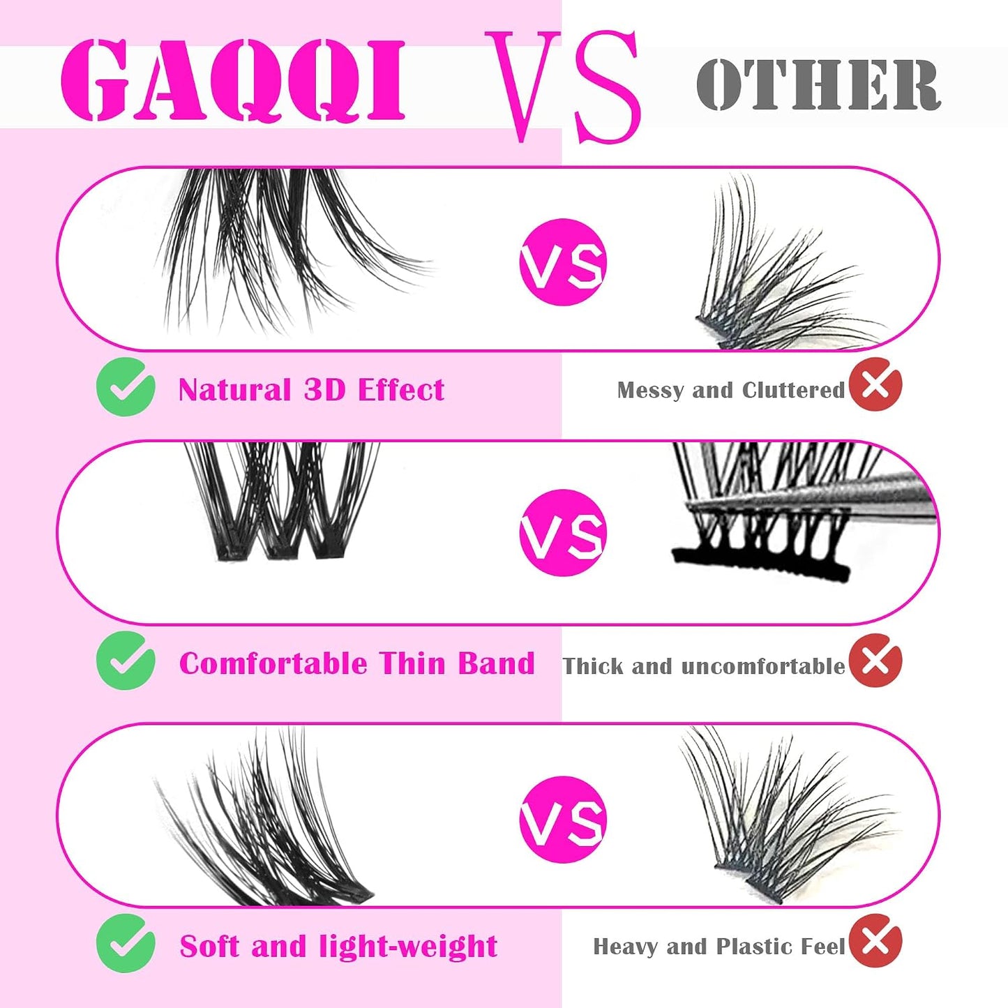 GAQQI Lash Clusters - Wispy Volume Eyelash Extensions, 110 Multilayered 3D Lashes, 10-14mm Lengths