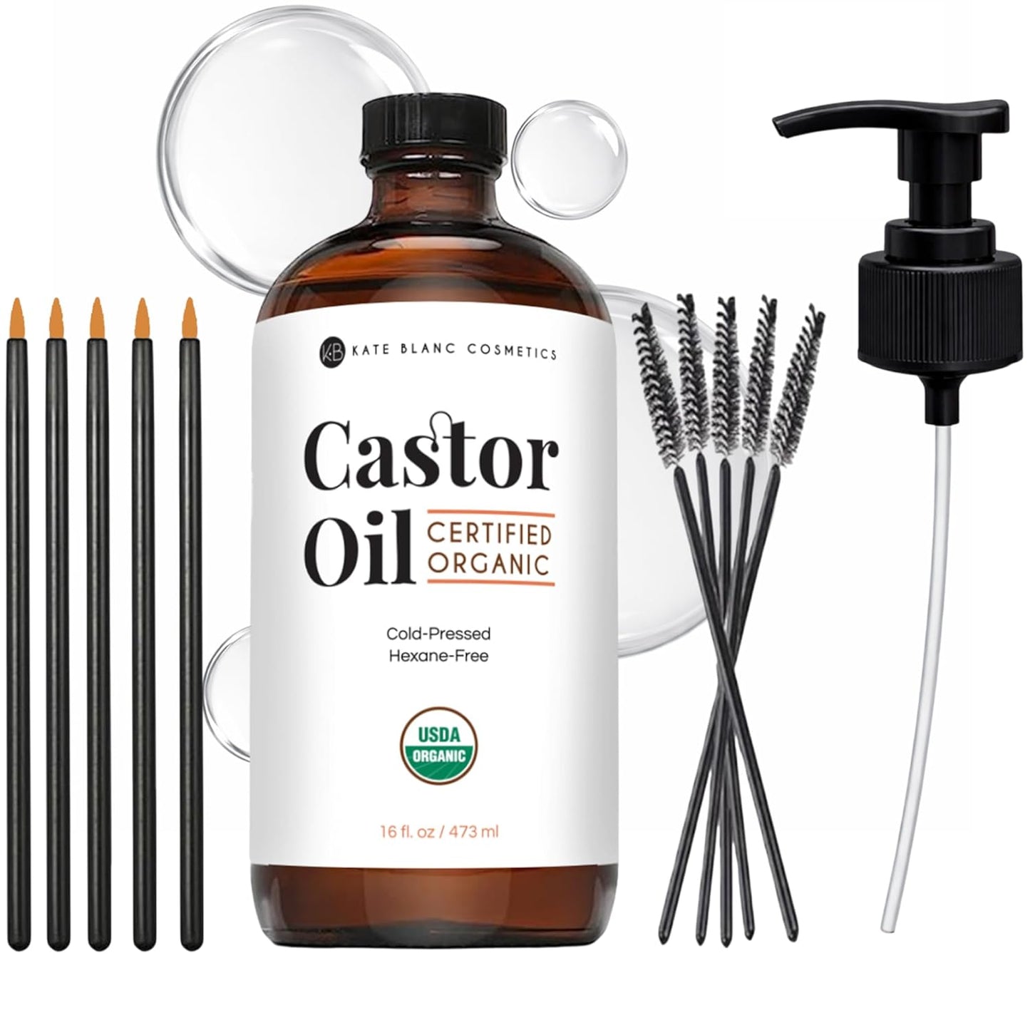 Kate Blanc Cosmetics Organic Castor Oil - 100% Pure Cold Pressed for Hair, Skin & Face | 16oz Glass Bottle