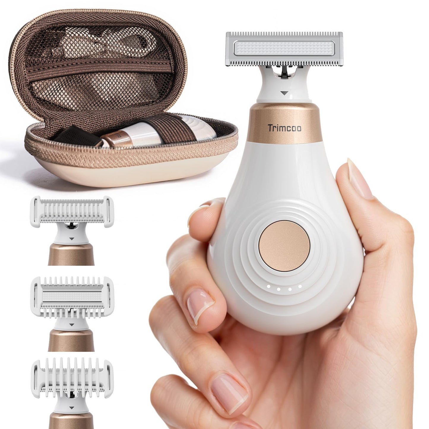 Trimcoo Mini Bikini Trimmer for Women - Intimate Pubic Hair Removal, Electric Body Groomer, Small Portable Wet/Dry Shaver, Magnetic Blade, USB-C Rechargeable with Travel Case, Easy to Clean (White)