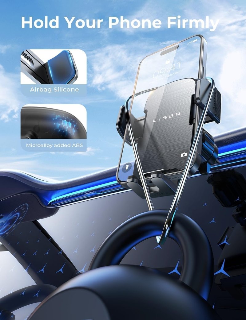 LISEN Car Vent Phone Mount, Upgrade Phone Holders for Your Car Vent Wider Clamp & Metal Hook Phone Holder [Thick Cases Friendly] 360° Rotation, Air Vent Car Phone Mount for iPhone Smartphones Kits