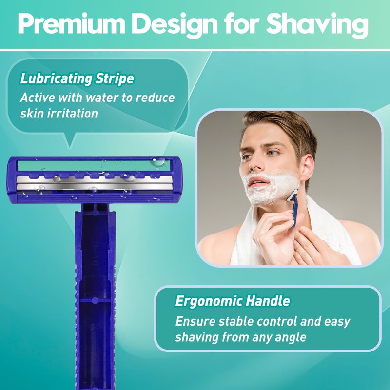 Phafaloop Individually Wrapped Twin Blade Disposable Razors – 40 Pack Stainless Steel Shavers with Lubricating Strip, Safety Cap & Non-Slip Handle for Sensitive Skin, Travel, Hotel, Hygiene Use