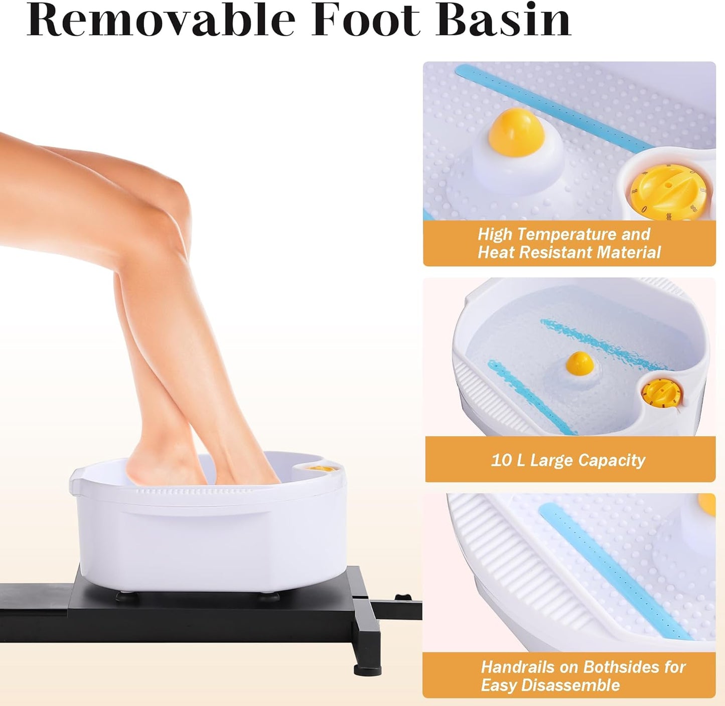 Hydraulic Pedicure Chair - Height Adjustable, 360° Swivel Foot Spa with Massage Bath | Black with Pillow