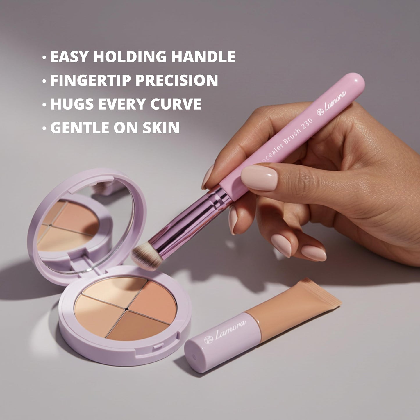 Lamora Concealer Makeup Brush Under Eye - Mini Angled Flat Top Kabuki Nose Contour Brush - Ideal for Concealing Blending Setting Buffing with Powder Liquid Cream Cosmetic - Pro Small Foundation Brush
