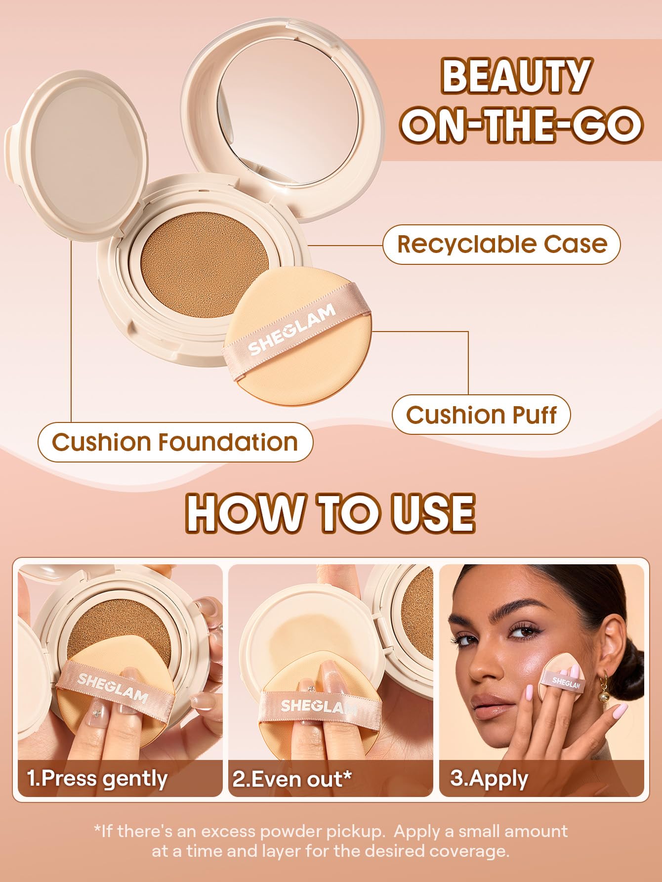 SHEGLAM Lock & Go Long-Lasting Cushion Foundation Soft Matte Weightless Waterproof for Flawless Base Makeup-Nude