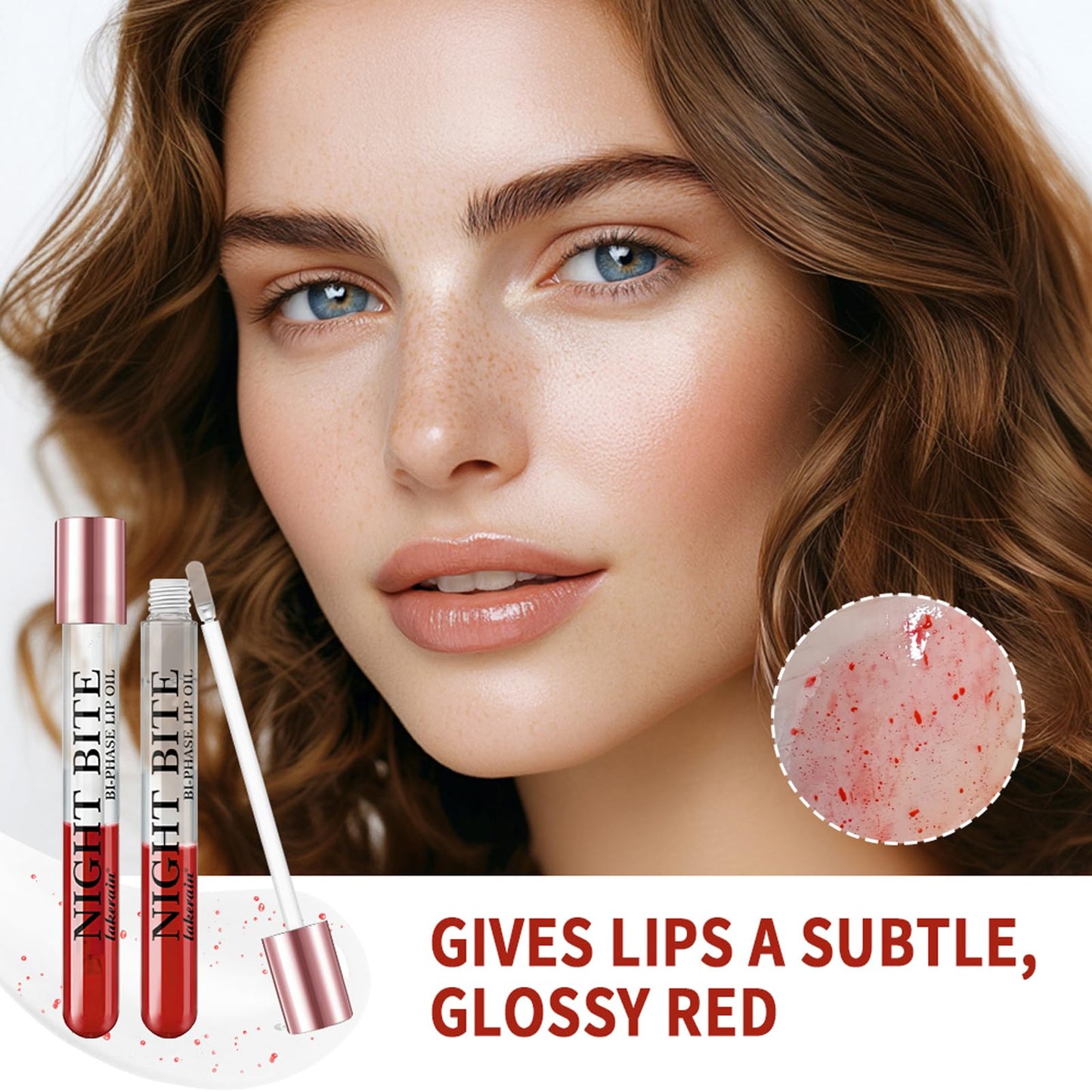 Dual-Phase lip oil, Moisturizing Nourishing Shiny Red and Transparent layer lip gloss, Natural and Fresh Bitten Lip Makeup