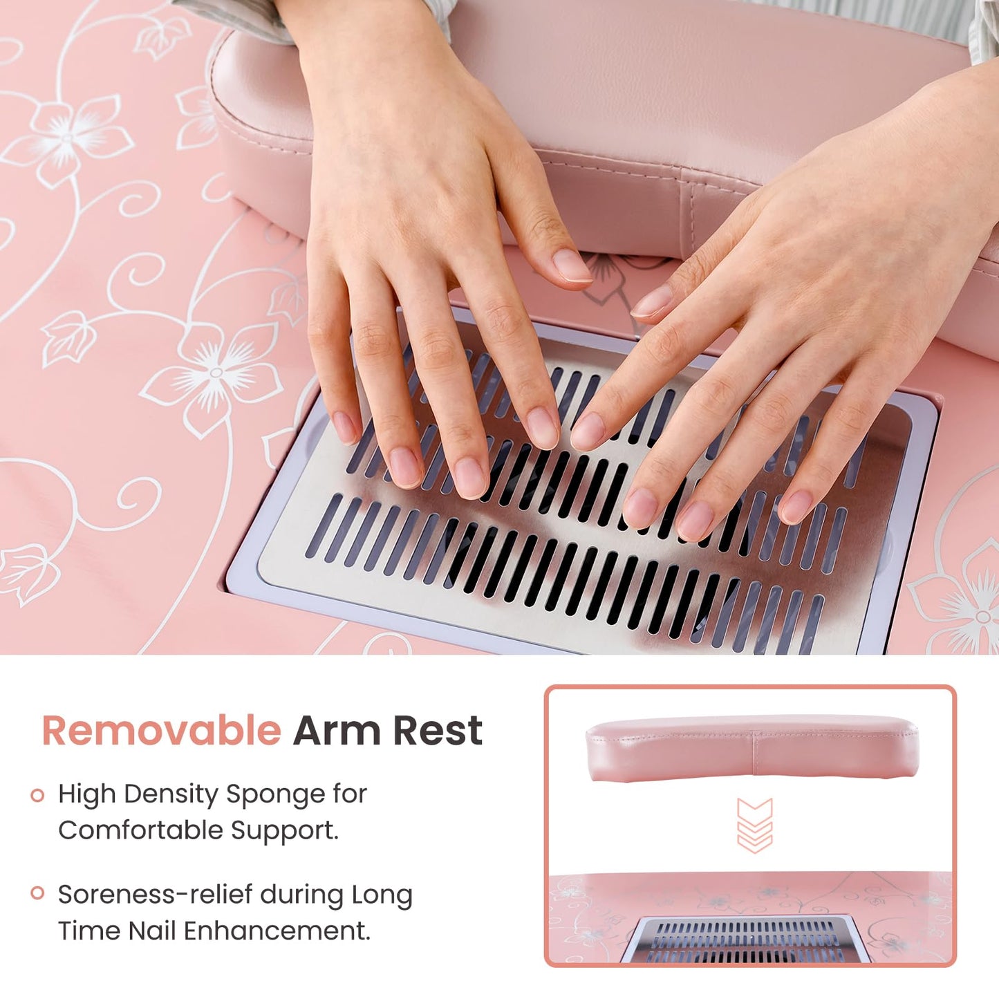 WELLHUT Nail Tech Table Vented Manicure Table w/LED Lamp, Dust Collector, Carry Bag & Soft Cushion, Portable Nail Tables w/Universal Mute Wheels for Nail Lovers Home Spa Beauty Salon