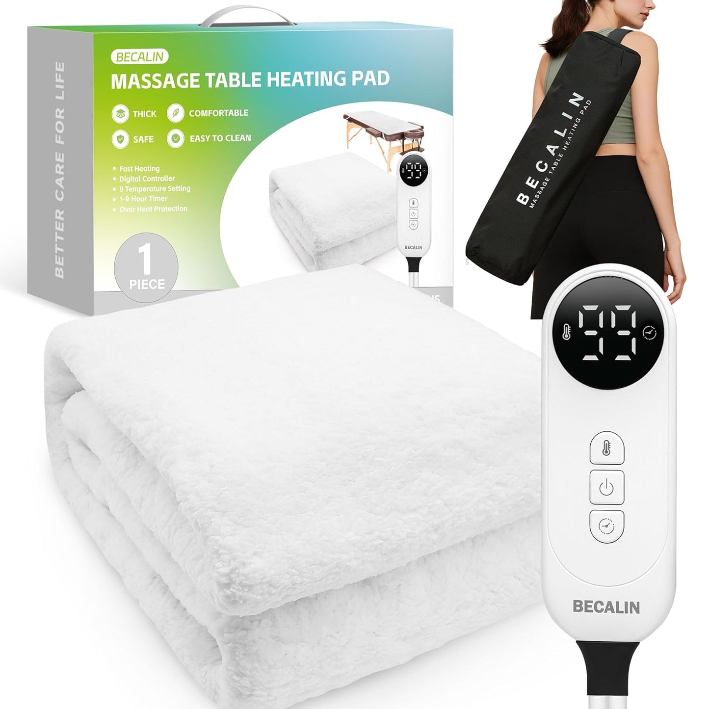 Massage Table Warmer - Professional Heating Pad with 9 Heat Settings & Timer | 30" x 71" for Spa & Massage