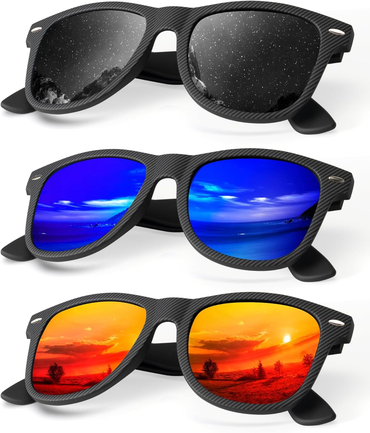 KALIYADI Polarized Sunglasses - Matte Finish, UV Blocking, Color Mirror Lenses | 3-Pack for Men & Women