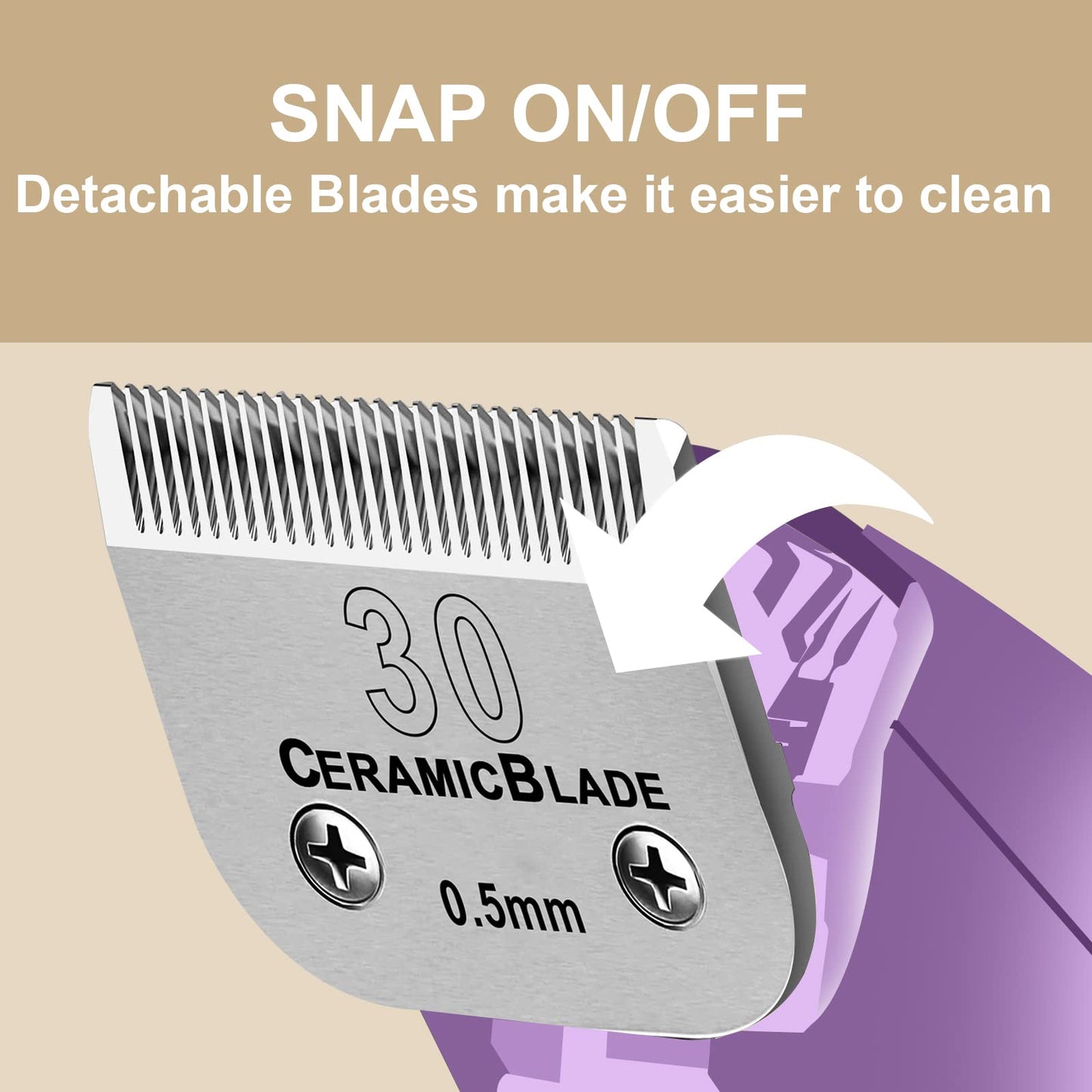 10 Pack Detachable Pet Dog Clipper Blades, Compatible with Andis Size 30 Cut Length 1/50"(0.5mm),Most Oster A5,Wahl KM10 Series Clippers,Made of Ceramic Blade & Stainless Steel Blade