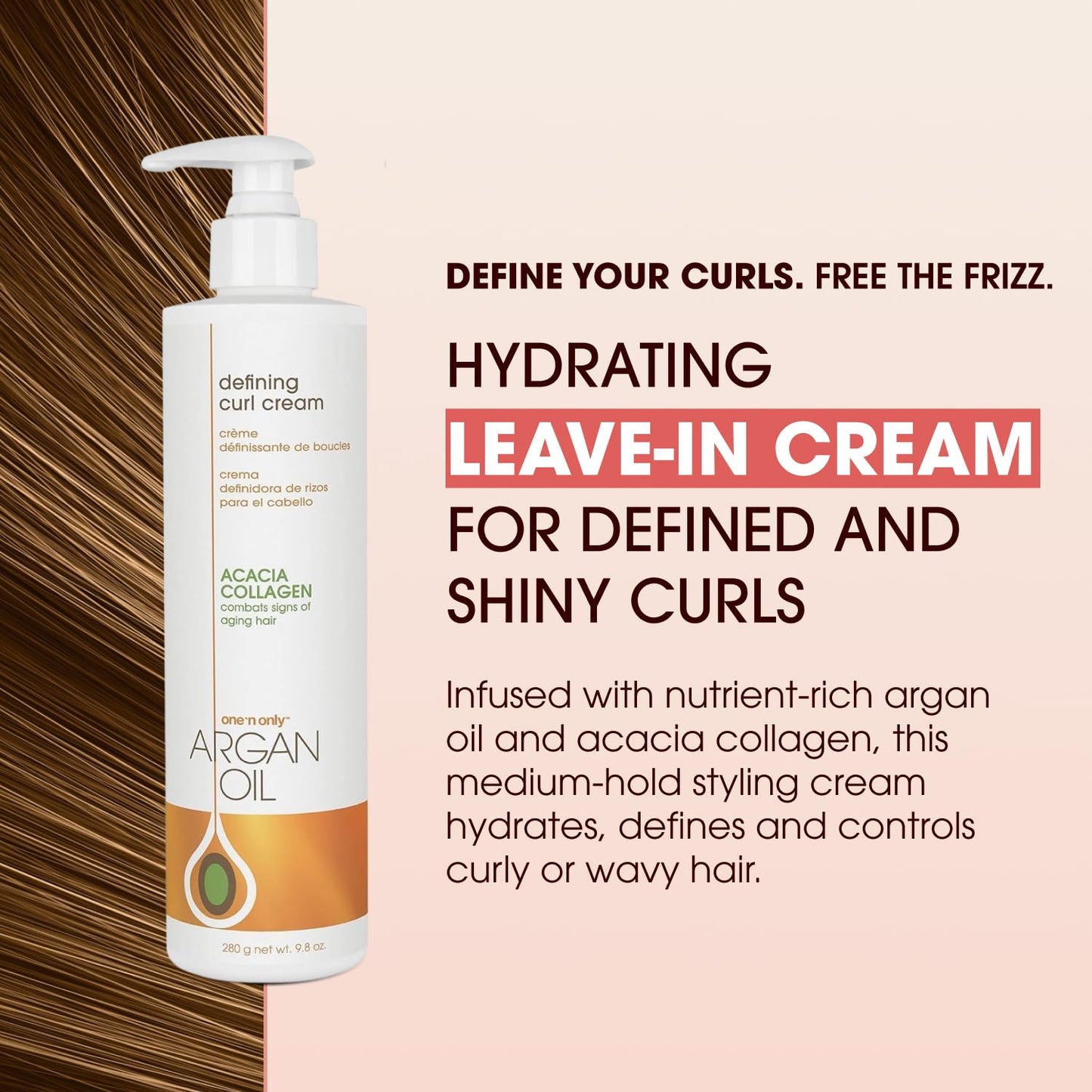 One 'n Only Defining Curl Cream with Argan Oil, Leave-in Conditioning Cream, Defines and Leaves Strong Curly Hair, Enhances Shine and Hydrates Without Sticky Residue, 9.8 Ounces (4 Pack)