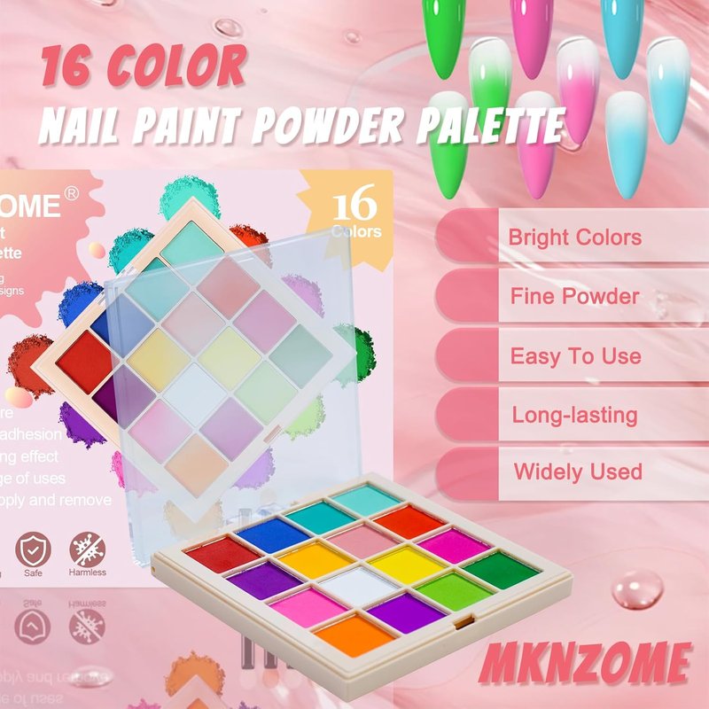 Nail Pigment Powder Palette - 16 Vibrant Colors for Nail Art | DIY Manicure Accessories