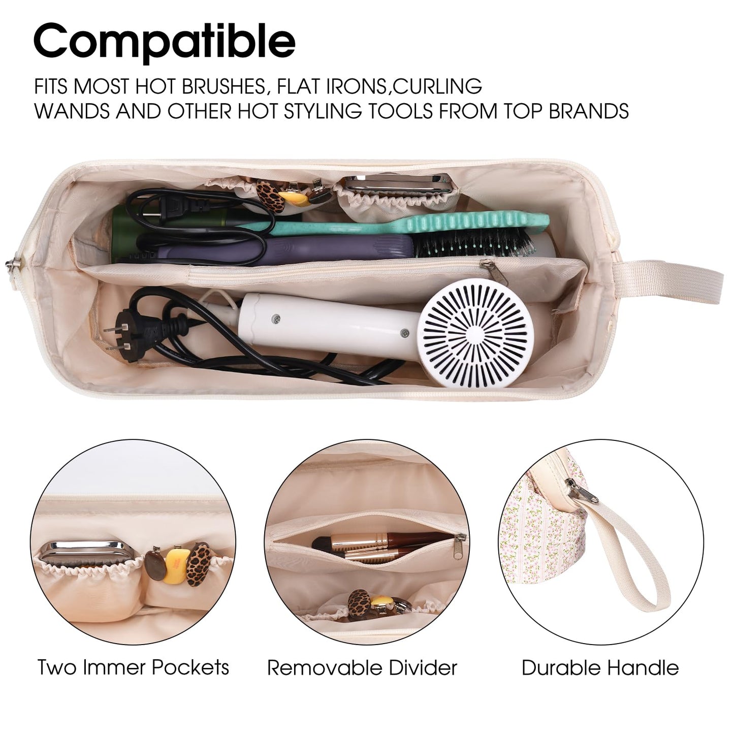 idoltimes Hair Tools Travel Bag, Quilted Hair Tool Bag for Women, Portable Hair Dryer Organizer Case Compatible with Dyson Airwrap Styler