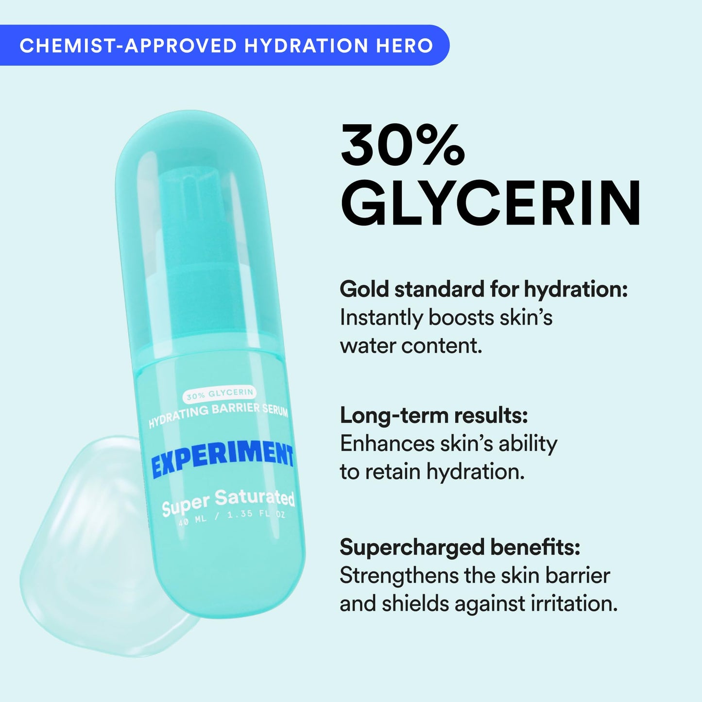 Experiment Super Saturated Ultra Hydrating Barrier Serum - 30% Glycerin, Polyglutamic Acid + Prickly Pear for Intensive Moisture, Plump + Dewy Skin, 1.35 FL OZ - Hydrating Serum for All Skin Types