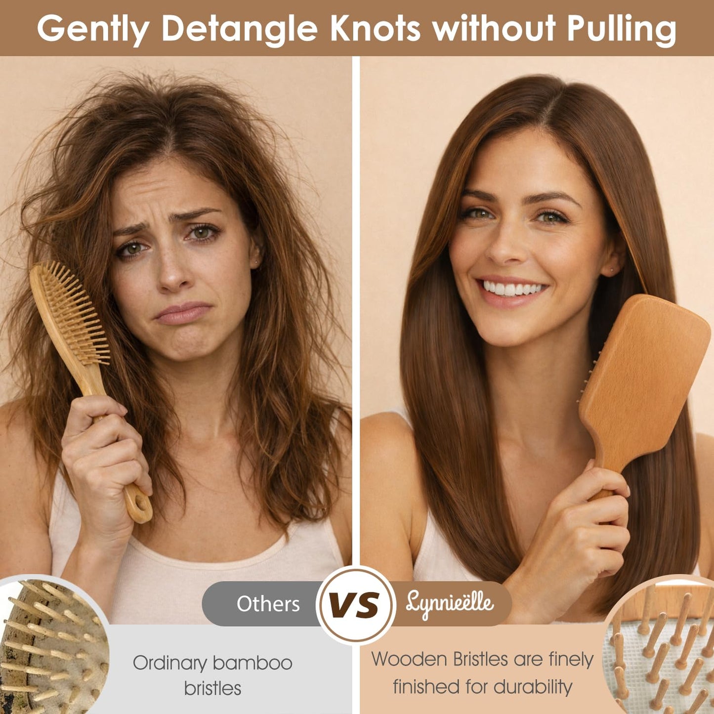 Wooden Bristle Hair Brush for Women & Men, Smoothing Hair Brush for Scalp Massage & Detangling, Wooden Brush that Reduces Static & Breakage for Thin, Thick, Fine, Curly Hair