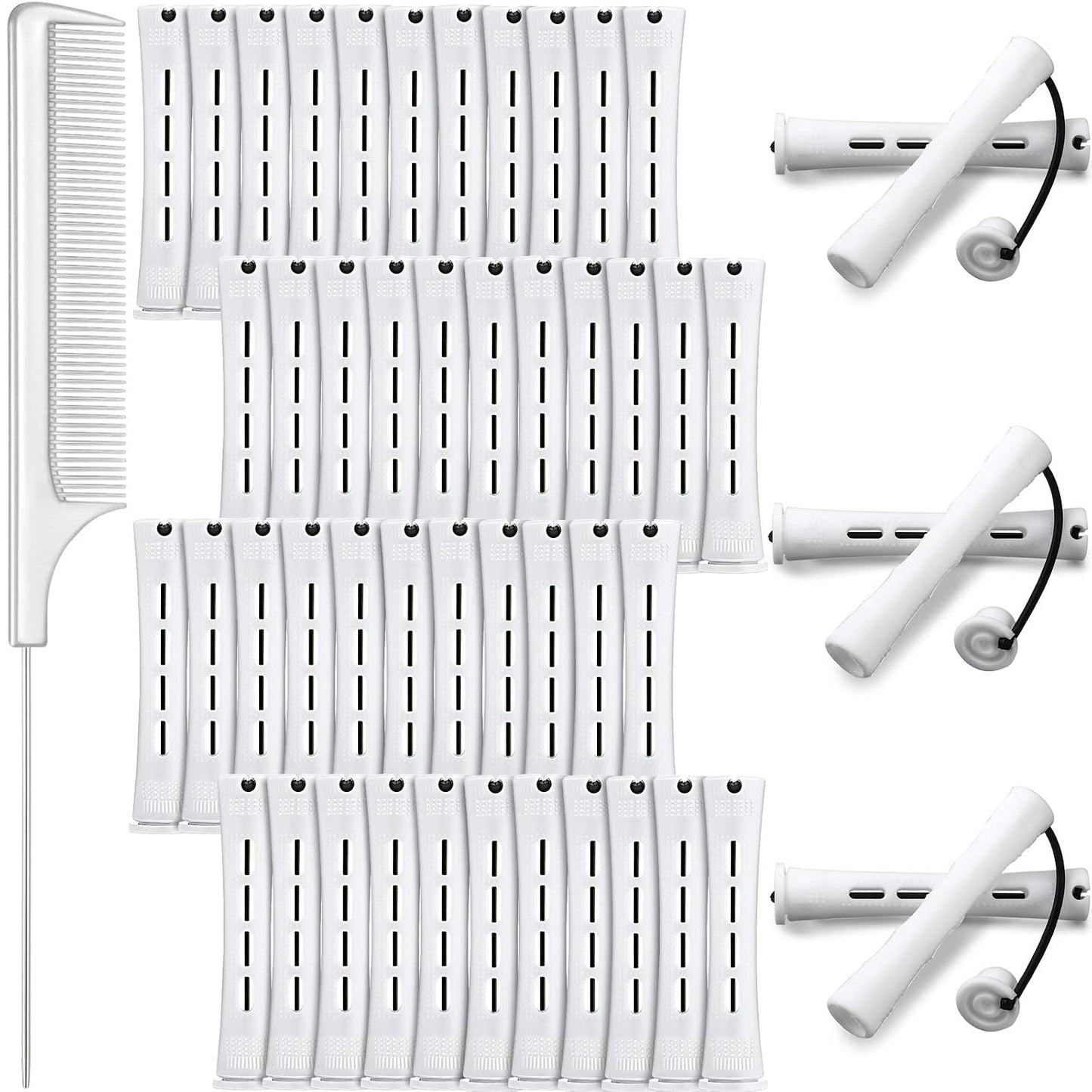 Plastic Curlers Set - 48 Pieces with Steel Pintail & Rat Tail Combs for Cold Wave Perming | Yellow & Orange, 0.28 Inch
