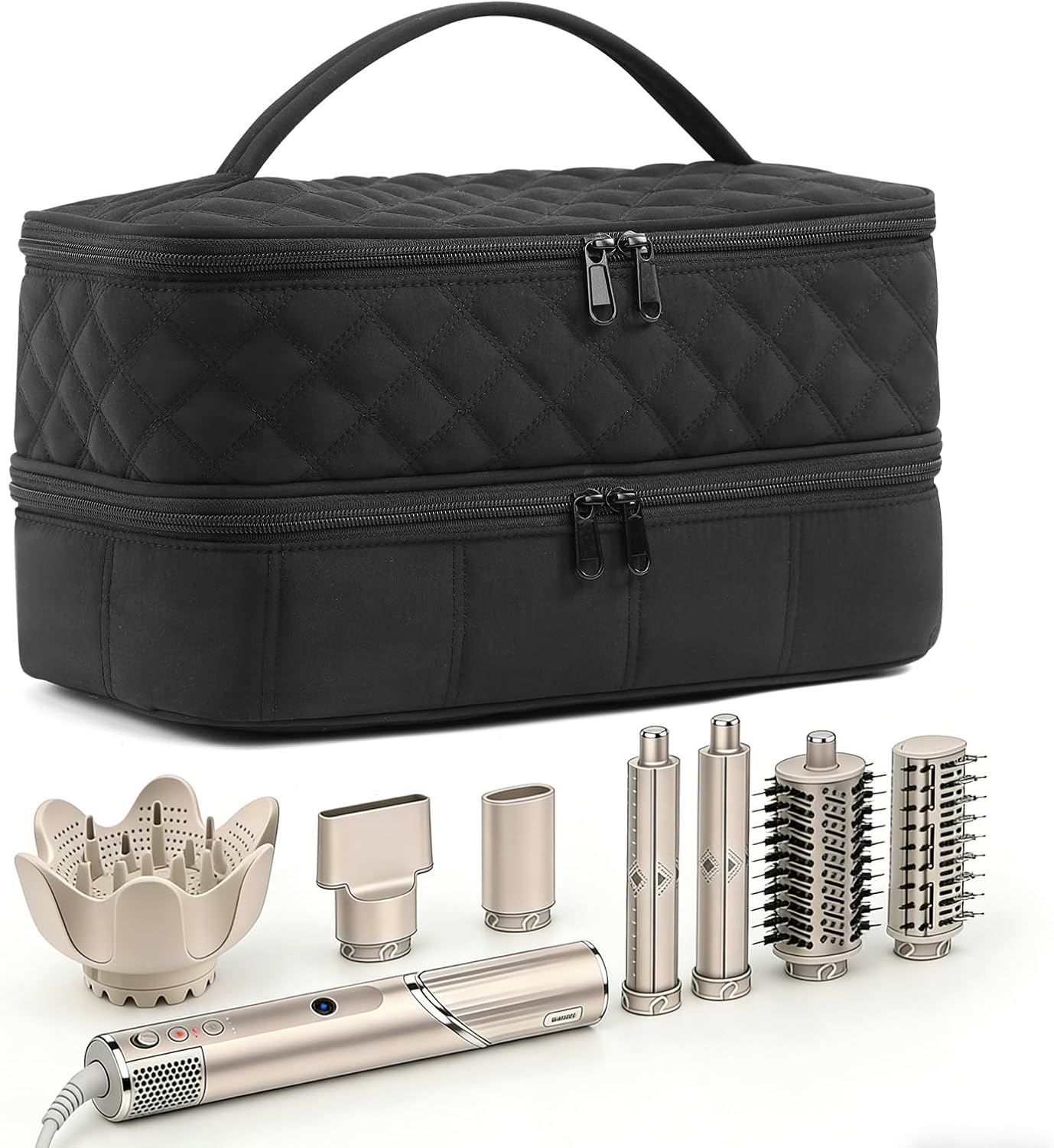 Hair Travel Carrying Case - Double-Layer Storage for Shark Flex Style & Dyson Airwrap | Black