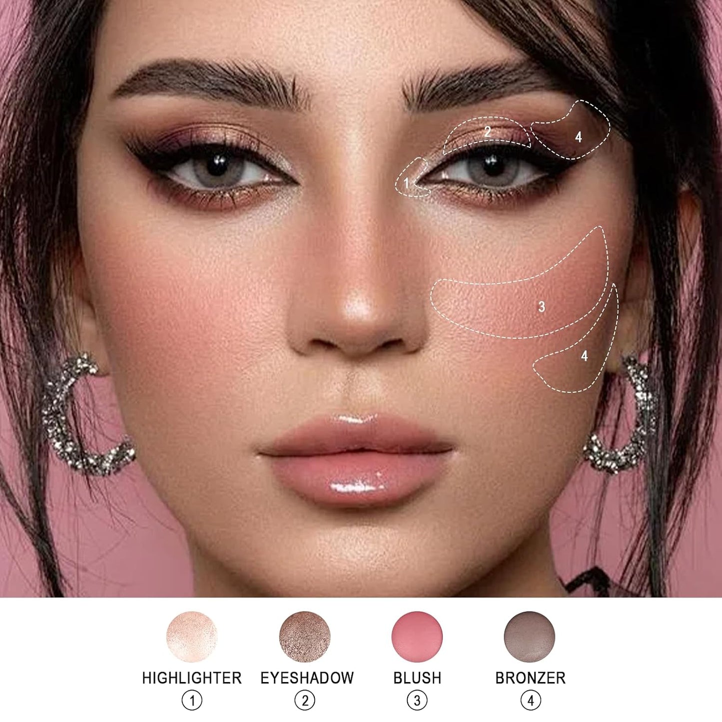 Baked Makeup Palette - Bronzer, Highlighter, Blush & Eyeshadow | Highly Pigmented Travel Compact Gift for Women