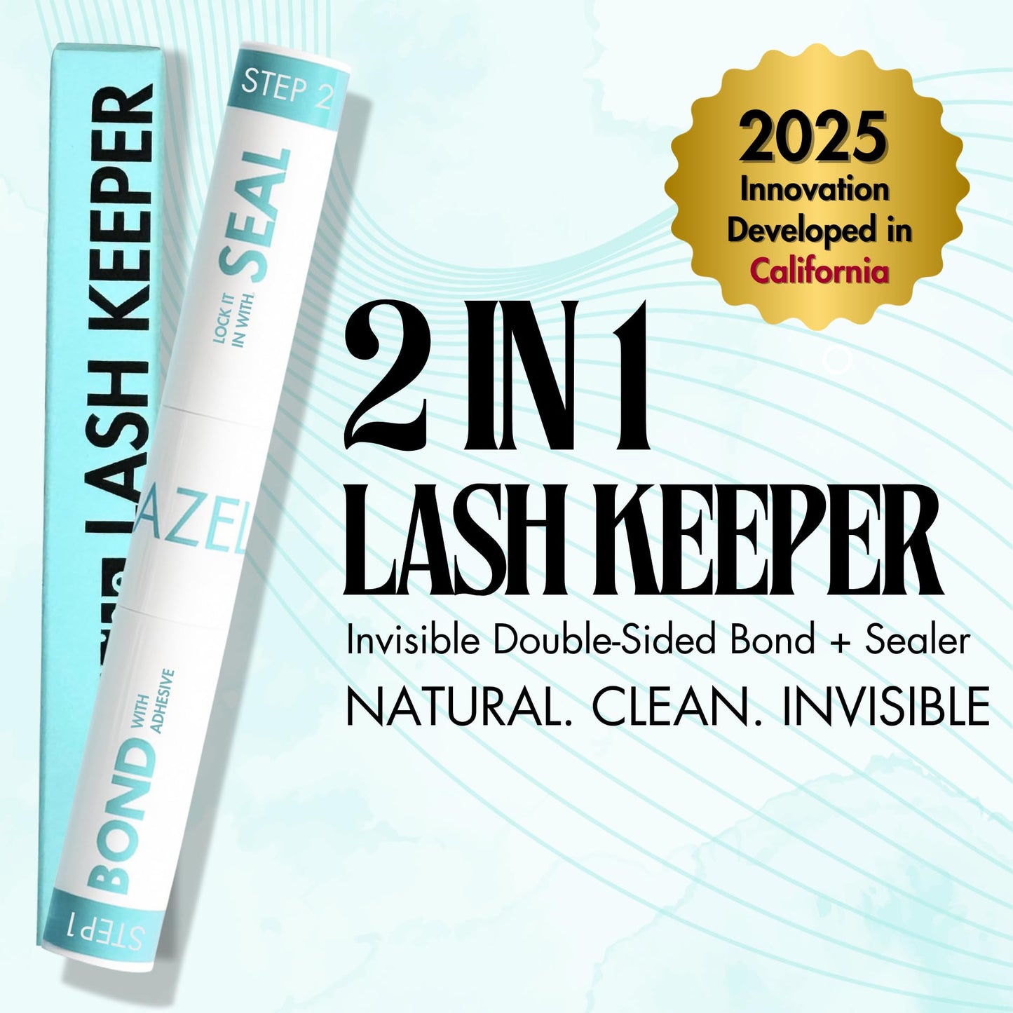 Gazelle 2in1 Lash Keeper Cluster Lash Glue & Sealer, Fast-Dry 100% Clear Lash Adhesive with 360° Slim Precision Brush, Waterproof & Sweat-Resistant, 7–10 Day Hold, Latex-Free Gentle for Sensitive Eyes