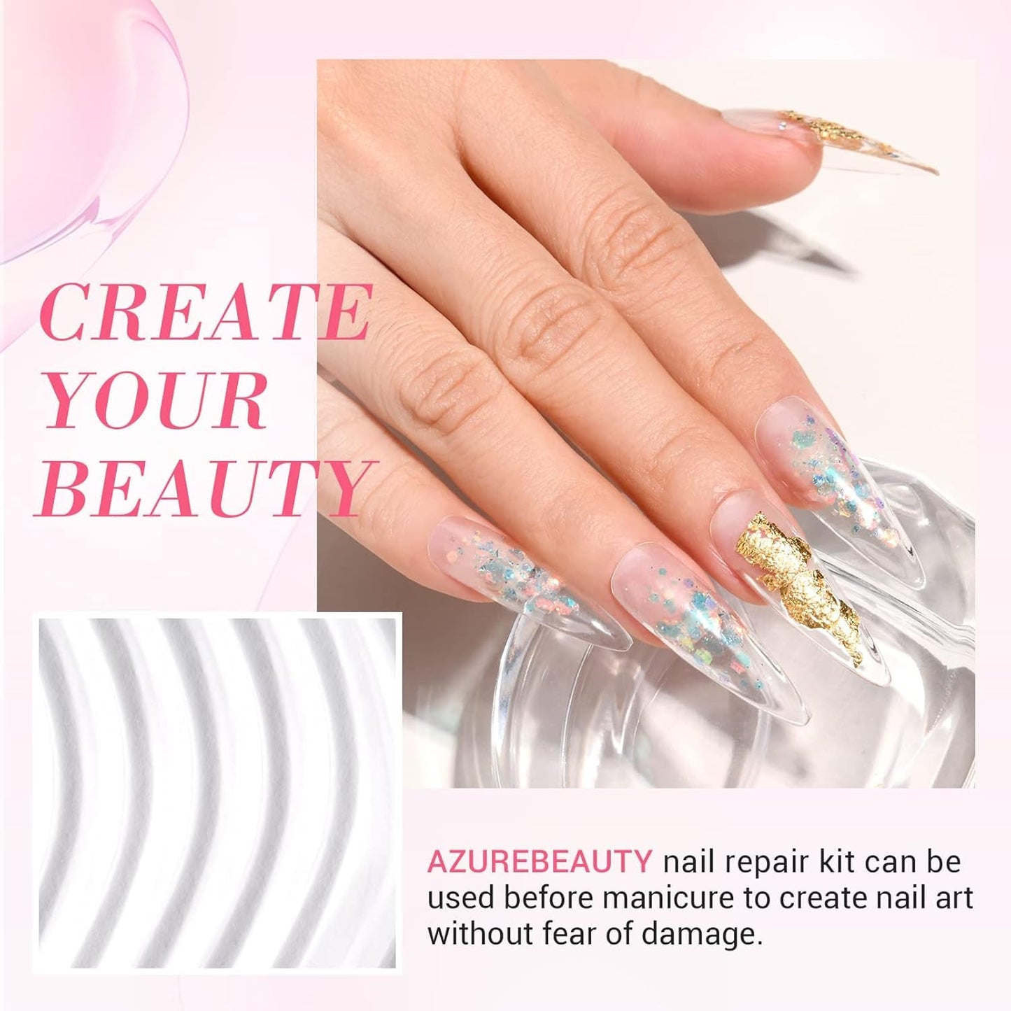 Nail Repair Kit - Transparent Crystal Solution for Broken, Cracked, and Weak Nails | Quick-Drying Glue, Nail File & Buffer - 28g/1oz, 10ml