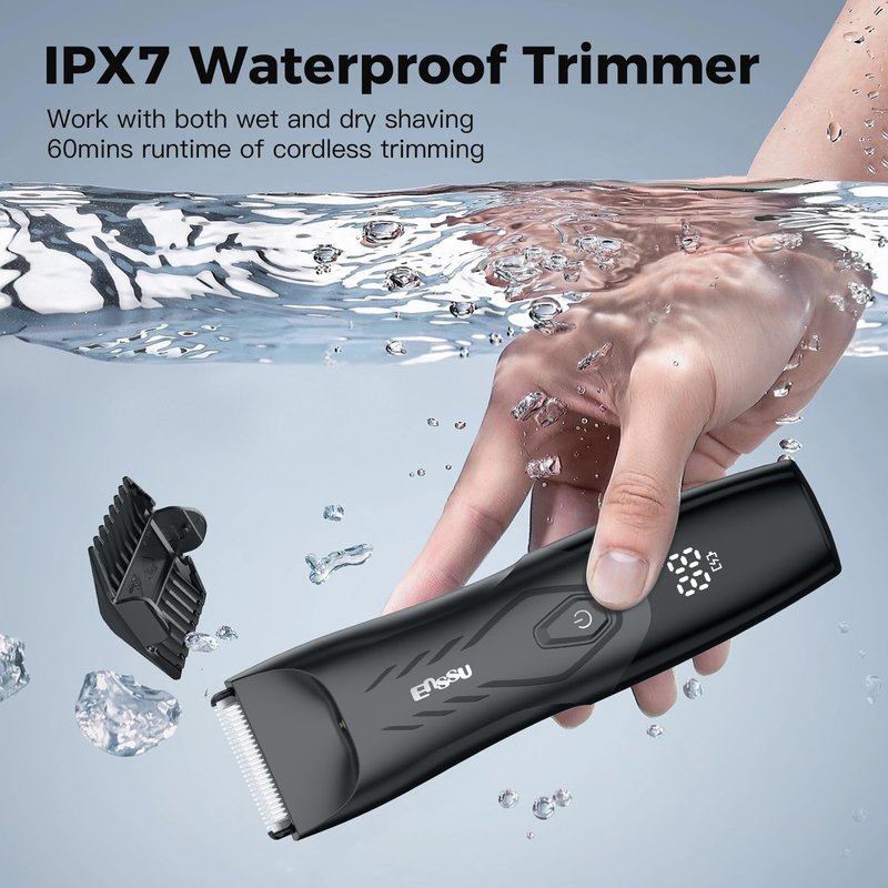 ENSSU 2-in 1 Body Hair Trimmers for Men, Pubic Groin Hair Trimmer for Men with Dual-Head Trimmer & Foil Blade, Electric Ball Trimmer Razors w/Light, Charging Dock, Waterproof Body Groomer Shaver Kit
