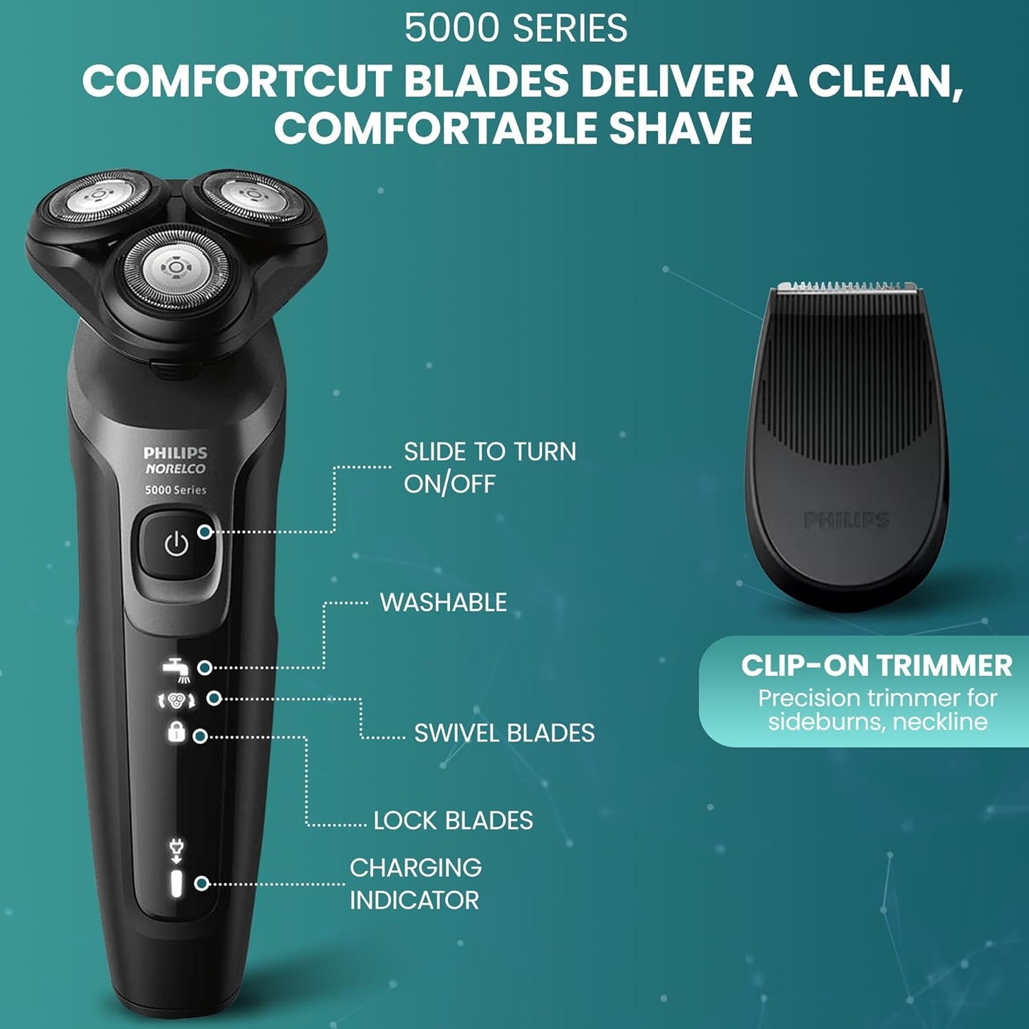 Philips Electric Shaver for Men - Rechargeable AquaTouch Wet & Dry with Comfort Cut Blades | Cordless 5D Flex Head Razor
