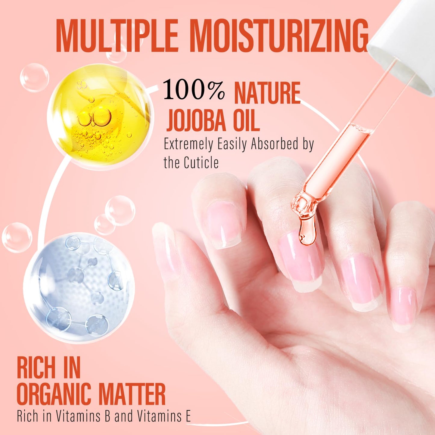 CHUCHU Cuticle Oil for Nails,Jojoba Nail Cuticle Oil Contain Vitamin B & E,Moisturizes Cuticle and Nail's Skin,Strengthens Nails,Prevents Hangnails and Chapped,Peach 15ml