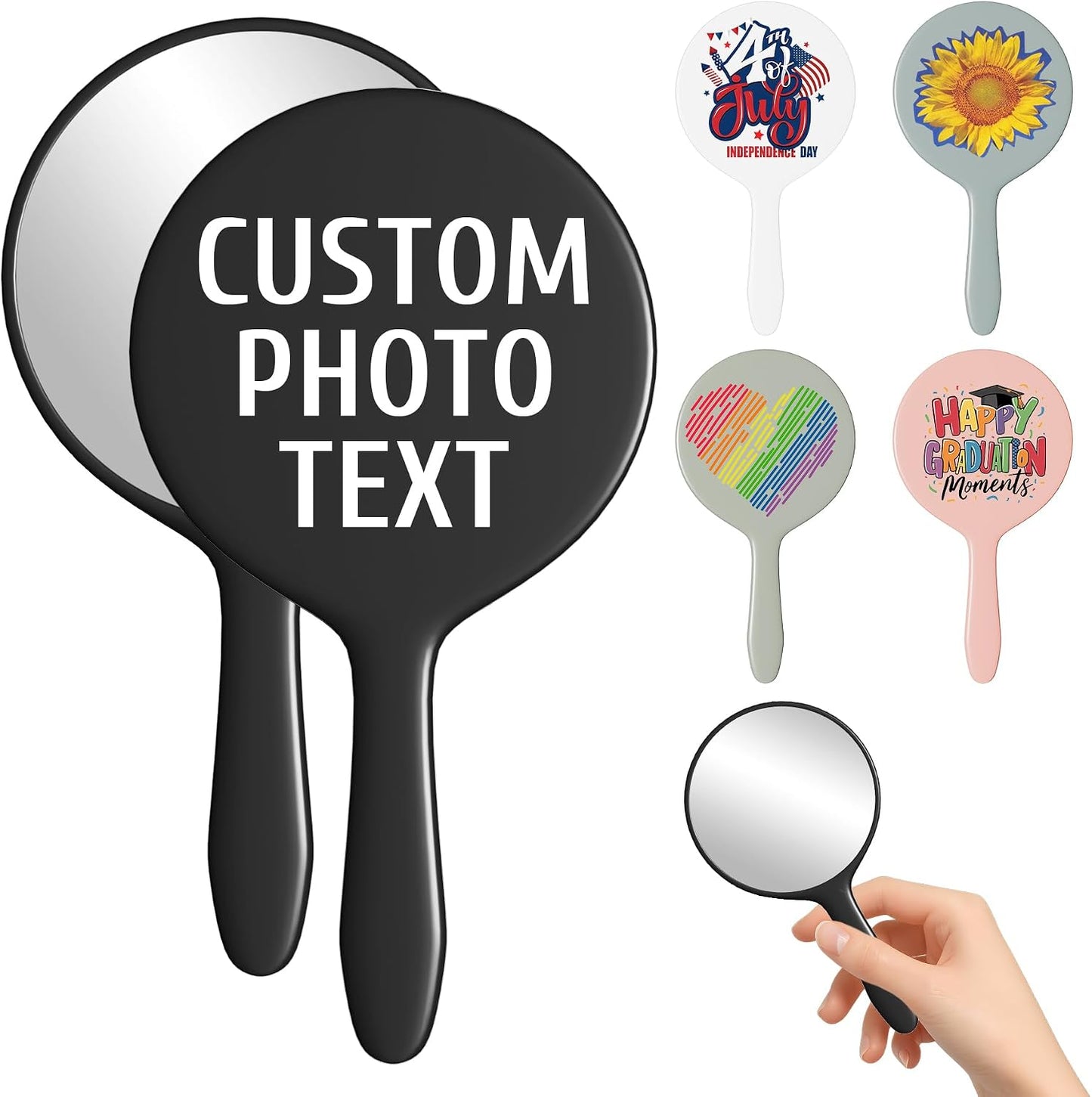 Personalized Handheld Makeup Mirrors - Compact Travel Mirror with Custom Photo/Text | Bulk Gift Idea for Women (Blue)