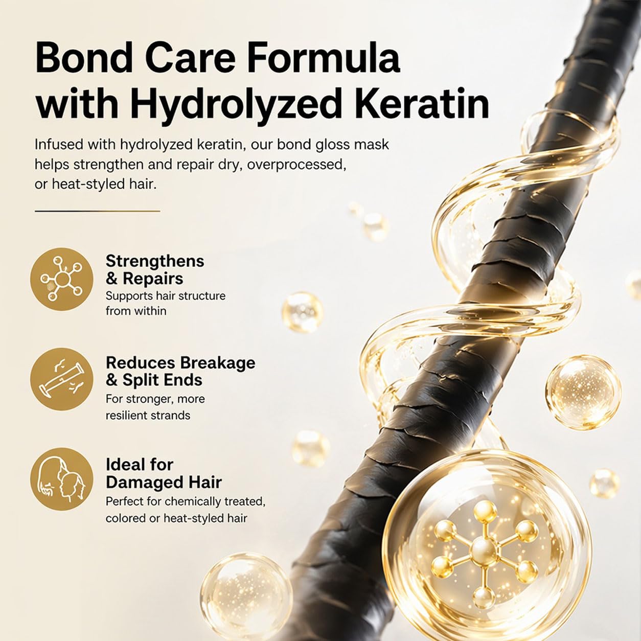 Bond Gloss Mask – Deep Repair Hair Mask with Hydrolyzed Keratin, 1PC