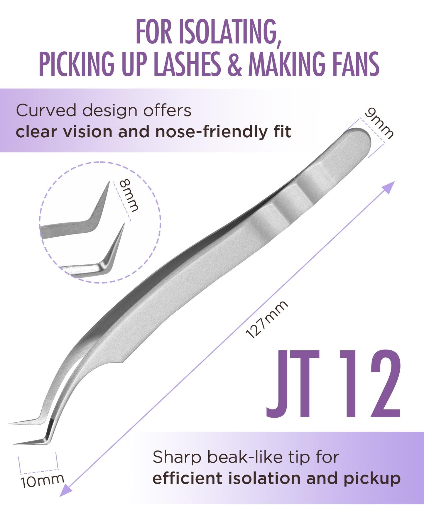 Beyelian Volume Lash Tweezers Lash Tweezers for Eyelash Extensions, Non-slip High Precision Effortless Tip for Mega Fans, Stainless Steel JT12