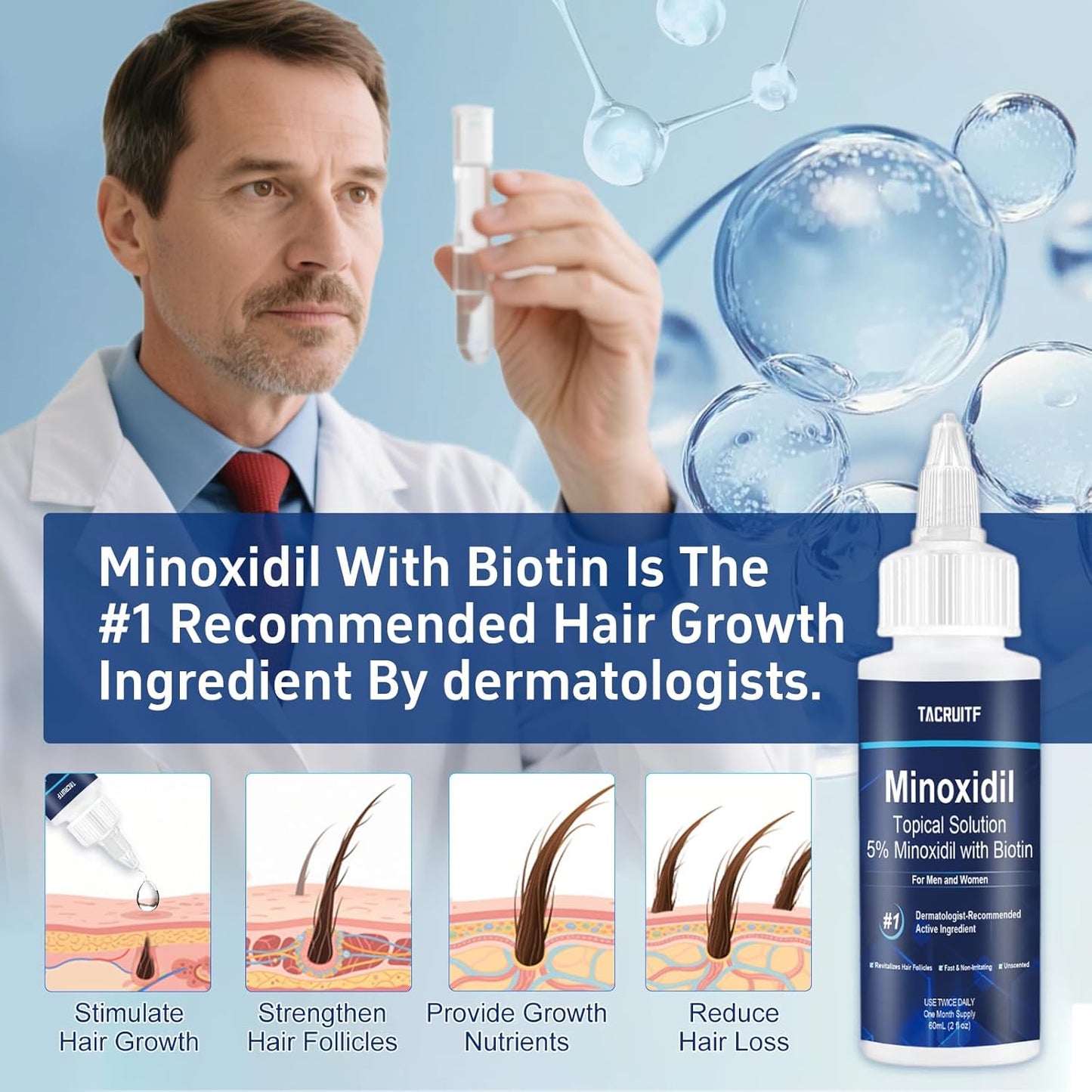Minoxidil Hair Growth Treatment - 5% with Biotin for Thicker Hair & Beard | 6 Pack, 12 fl oz