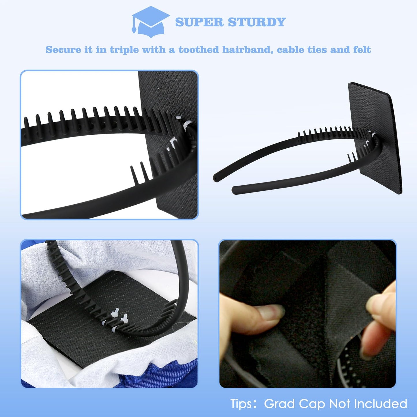 Franimo Super Strong Graduation Cap Headband, Black Headband with Hook and Loop Felt, Keep Your Grad Cap Insert Device, Perfect Graduation Gift for Graduates, 1 Pc