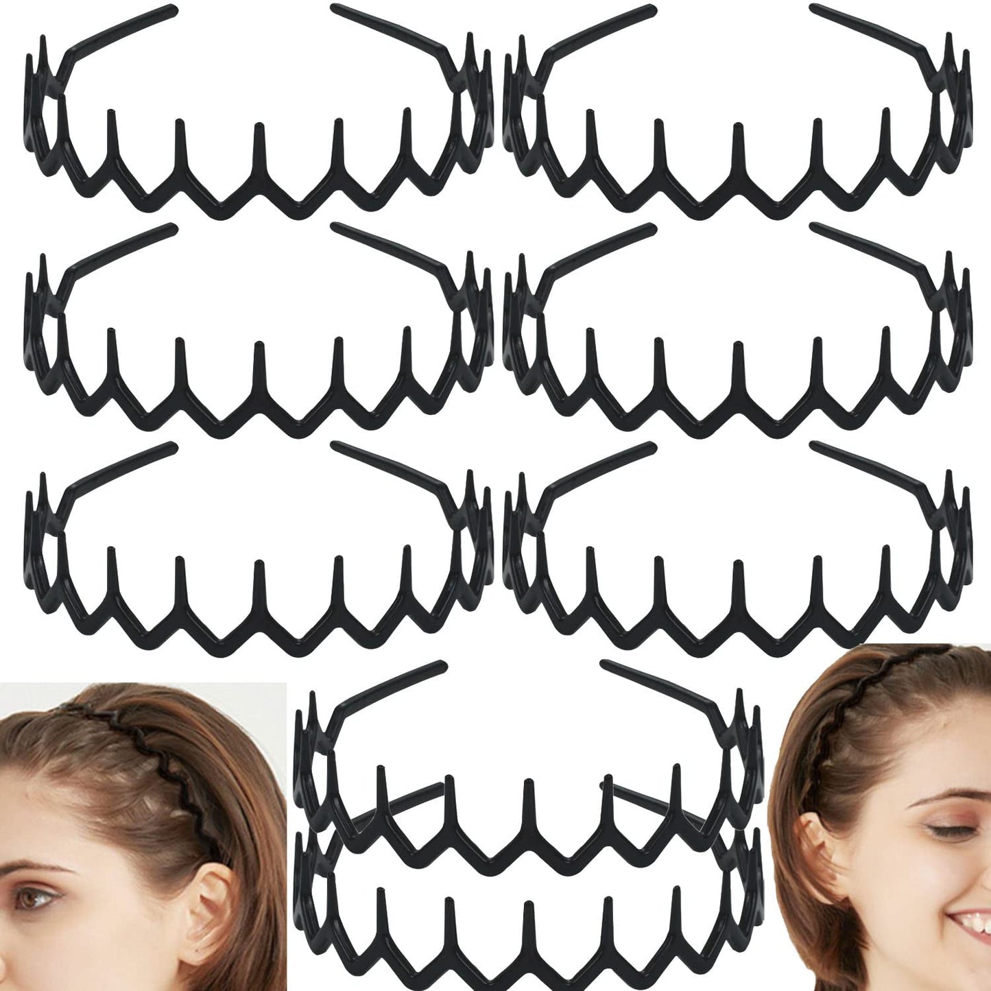 LAPOHI 8 PCS Non-Slip Plastic Headbands - Effortless Hair Accessories for Women & Teens | Matte Black