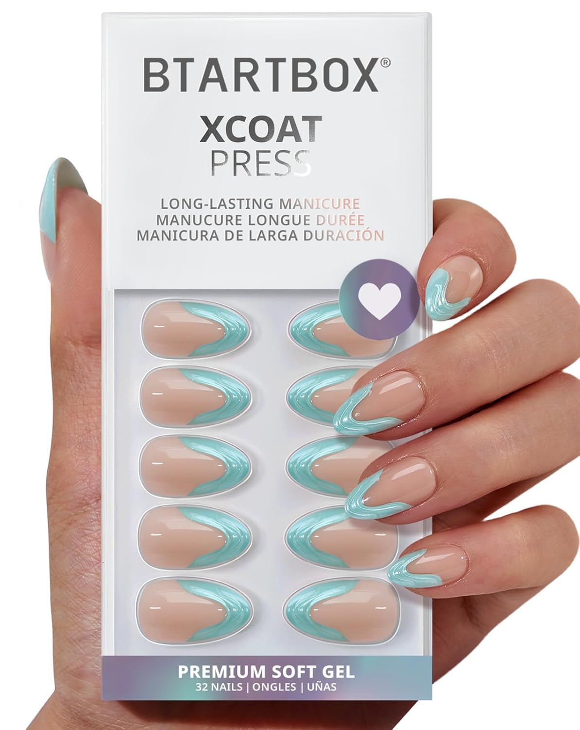 French Tip Press On Nails - Isle Plumeria | Easy-Apply Flower Short Square Design, 32 Nails in 16 Sizes