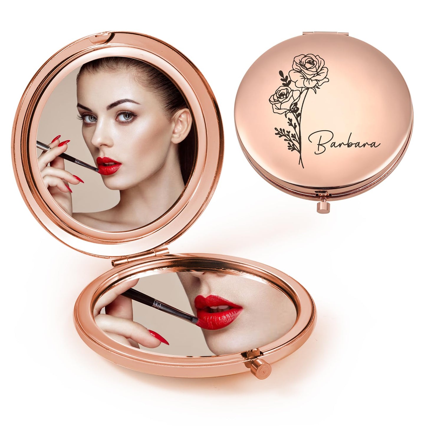 Ahgmeside Personalized Compact Mirror for Women - Pocket Mirror for Women,Custom Birthflower Travel Makeup Mirror for Wife, Mom, Bridesmaid Gifts for Daughter Friend (Rose Gold)