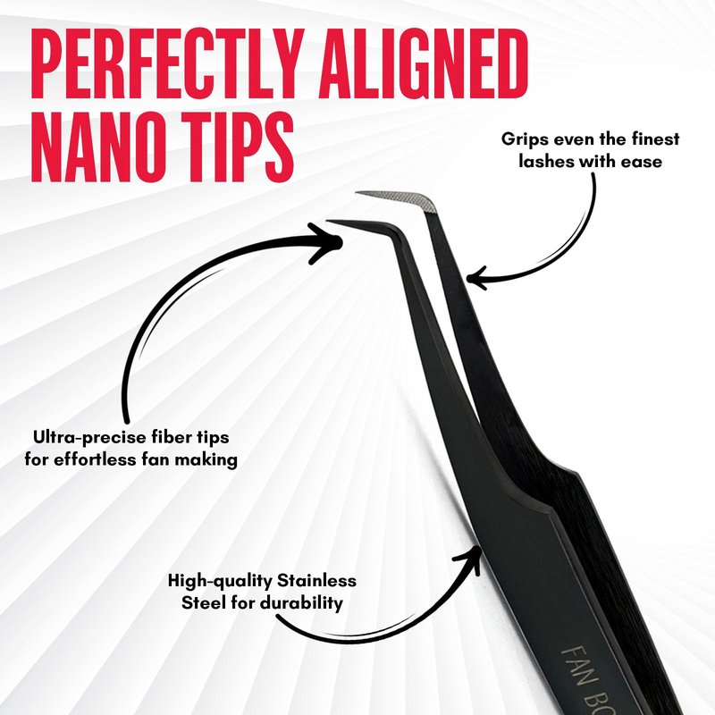 My Lash Tools 90 Degree Volume Fiber Tip Lash Tweezer – FAN BOSS, Non Slip Grip Professional Eyelash Extension Tweezers for Mega Volume Fans, Lash Artist Precision Tool (Black)