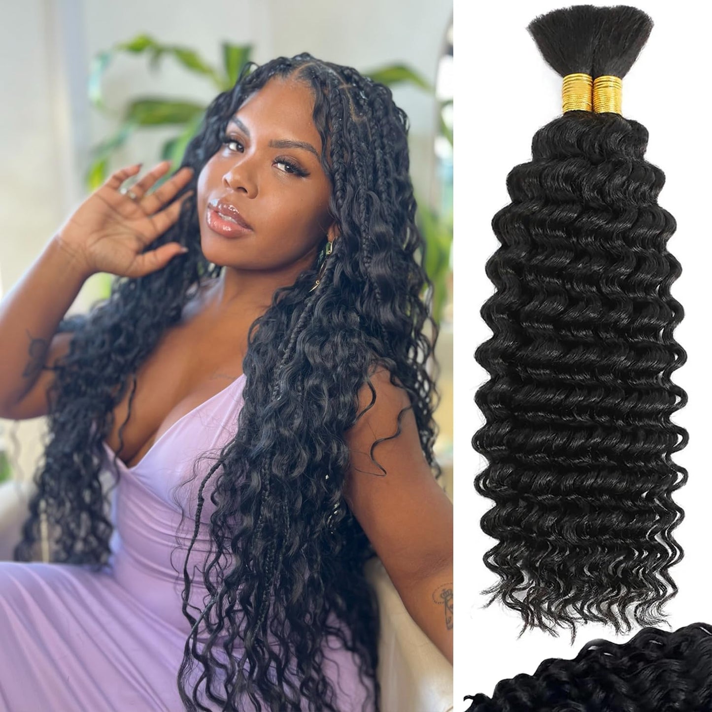 Braiding Human Hair Water Wave - 2 Bundles 100g Ombre Curly Extensions | 14 Inch Black/Brown Highlights