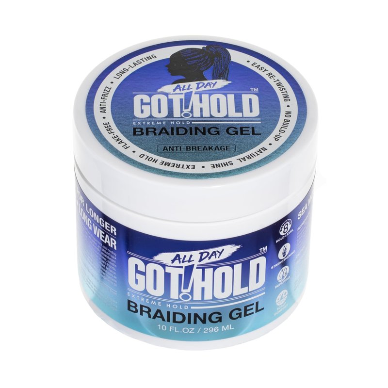 ALL DAY GOT HOLD Braiding Gel for Braids, Twists & Protective Styles (Breakage Relief) – Strong Hold with Sea Moss & Peppermint – Non-Flaking Styling Gel for Natural Hair – 10 Fl Oz