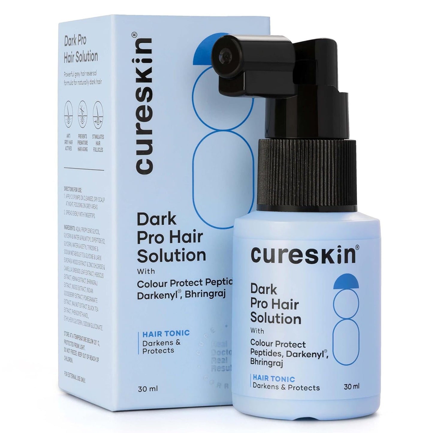 Cureskin Anti Grey Hair Serum - Gradually Restores Natural Hair Color | Peptide-52 & Acetyl Tyrosine | 15-Day Supply