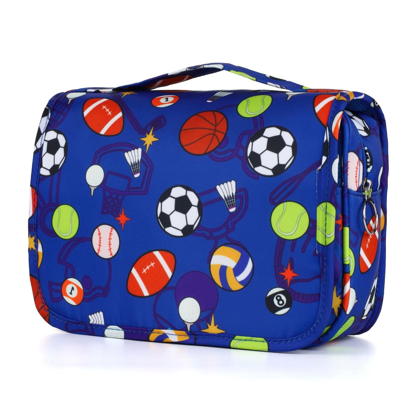 Vipdeal Kids Hanging Toiletry Bag for Boys, Travel Toiletry Bag for Little Young Boys Waterproof Wash Bag Toddler Traveling Toiletries, Soccer Balls Blue