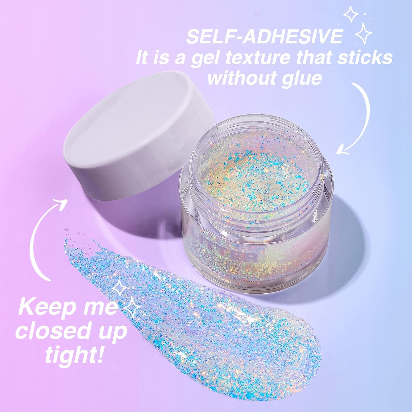 LANGMANNI Holographic Body Glitter Gel - Color Changing Vegan Glitter for Face, Hair & Lips | 1.35 oz (Sparkling Pink)