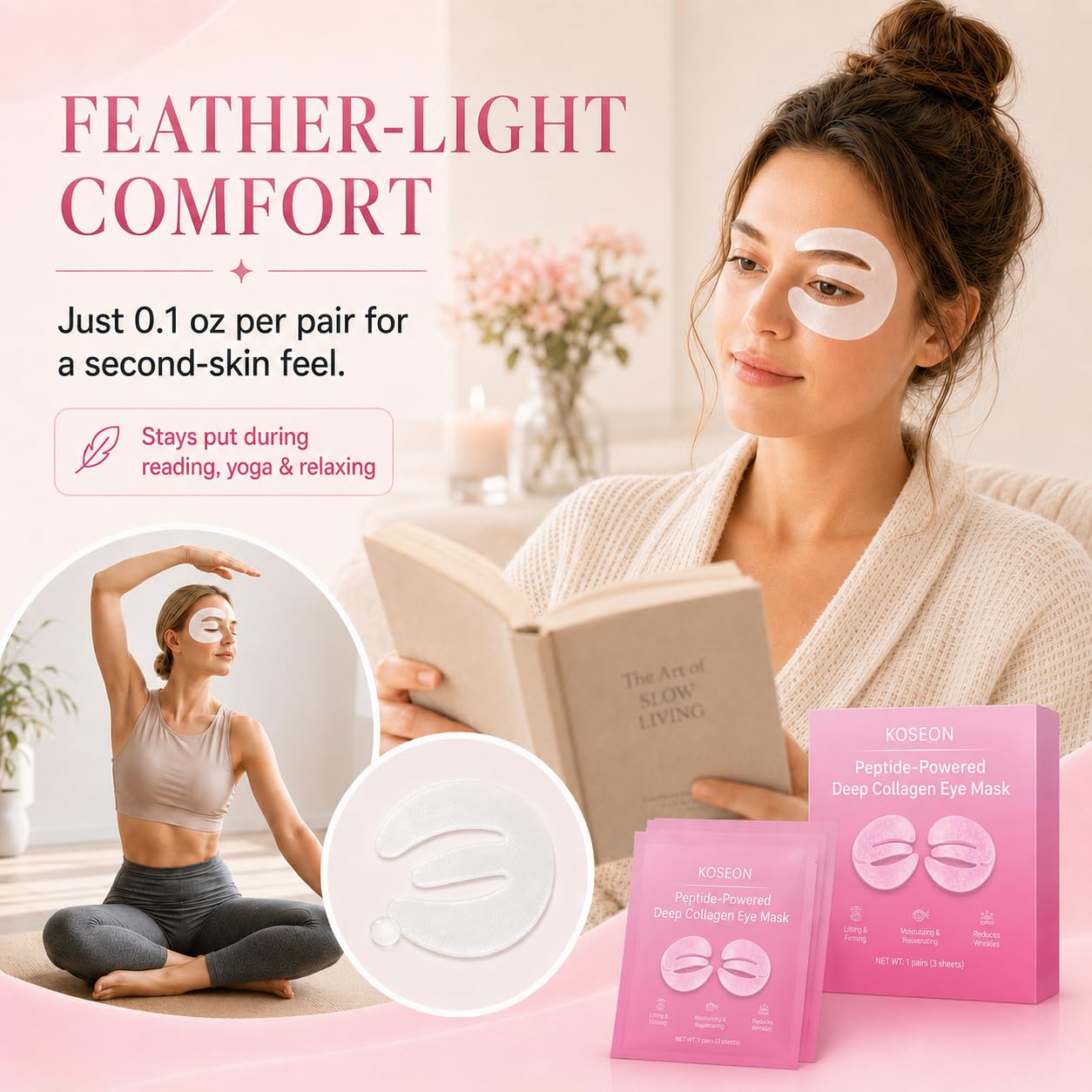 KOSEON Collagen Eye Mask, 360° Under Eye Patches with Caffeine & Niacinamide for Dark Circles, Puffiness & Fine Lines, Korean Skin Care, 10 Sheets 5 Pairs