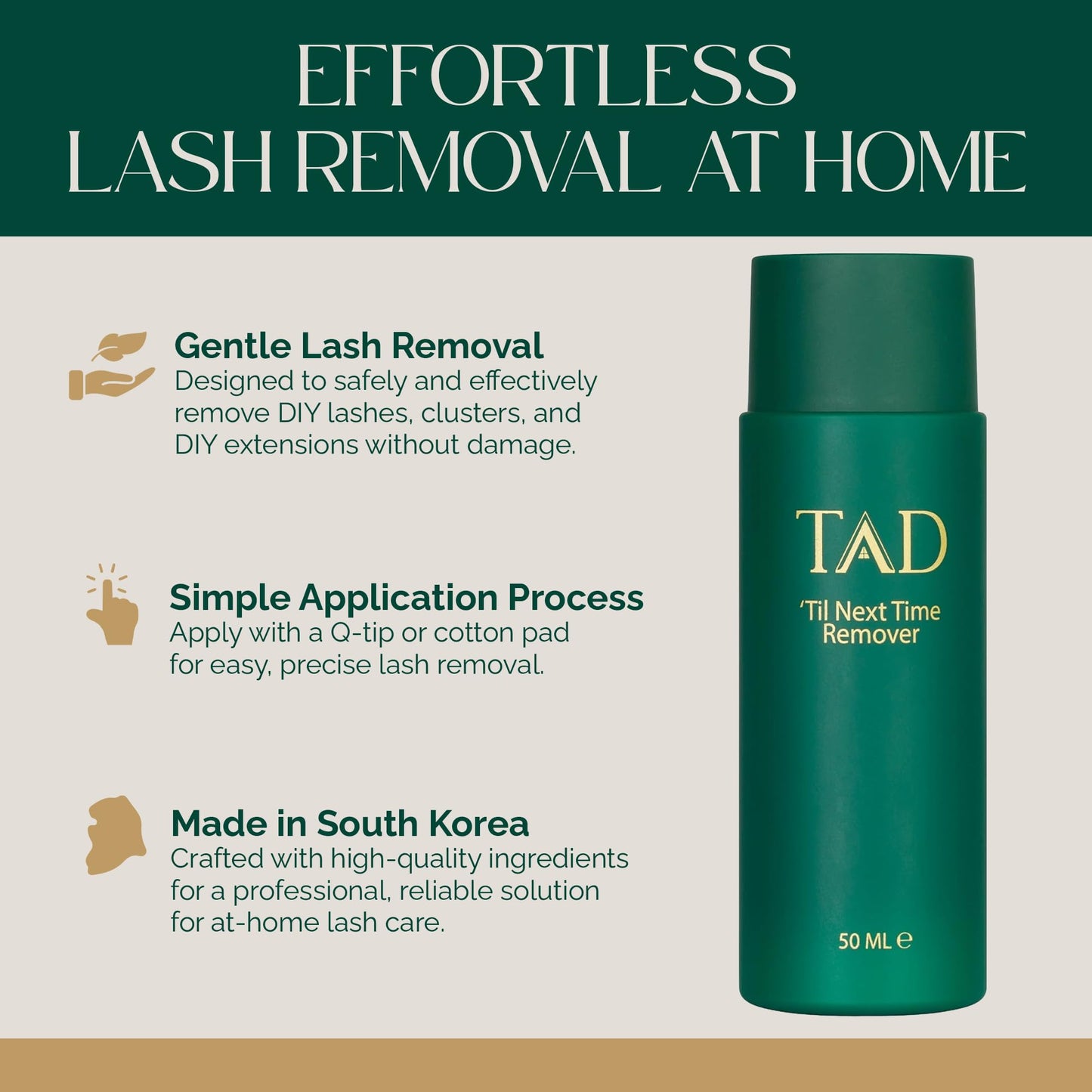 TAD Beauty Til Next Time DIY Lash Remover - Unseals Eyelash Adhesive for DIY Lashes to Remove Extensions, Clusters, and Segments - Easy Application with Q-Tip or Cotton Pad, Made in South Korea - 50ml