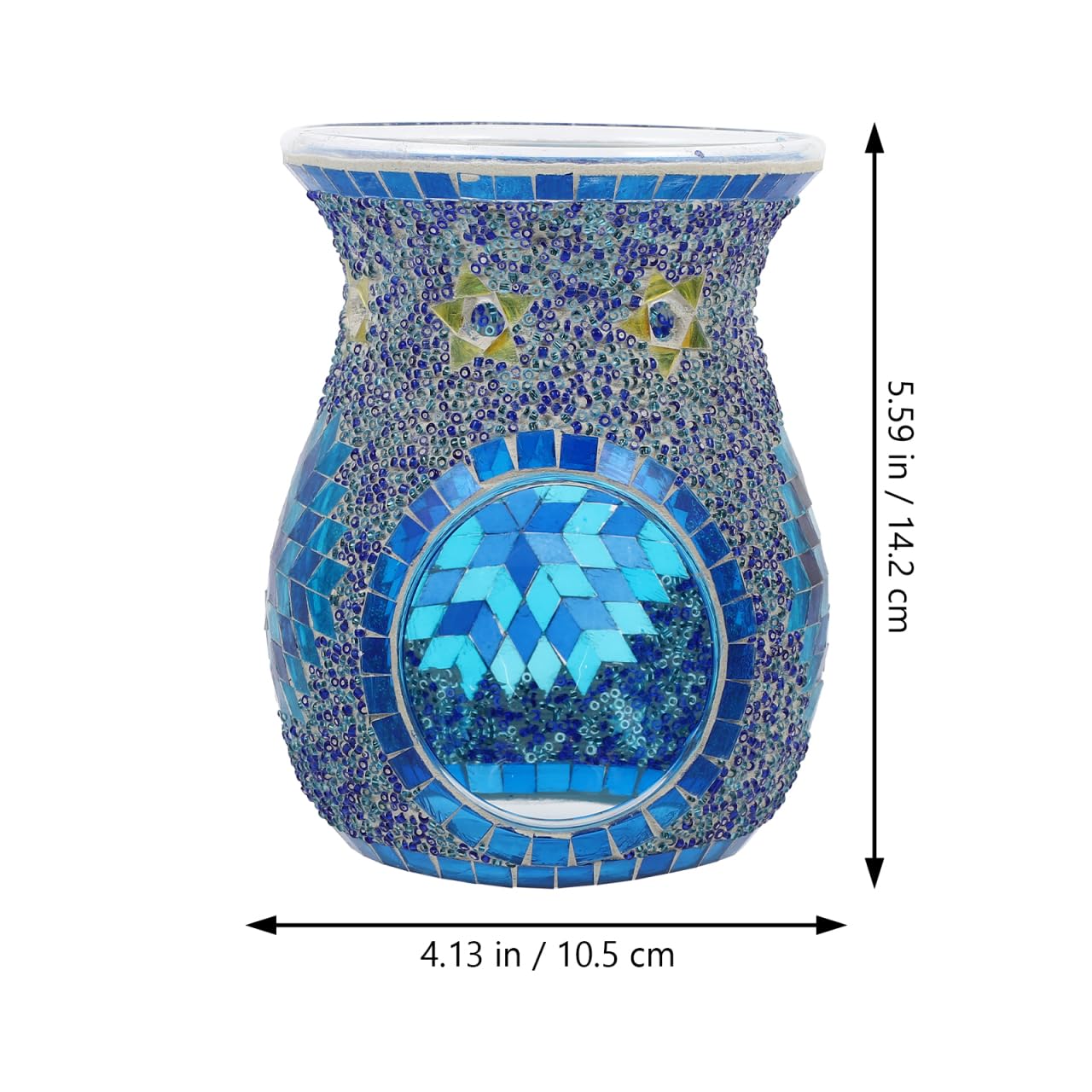 Uonlytech Mosaic Glass Oil Burner Bohemian Fragrance Oil Burner Tealights Wax Melt Stove Holder for Gifts Home Decoration Without Candle 10. 514. 2cm Blue