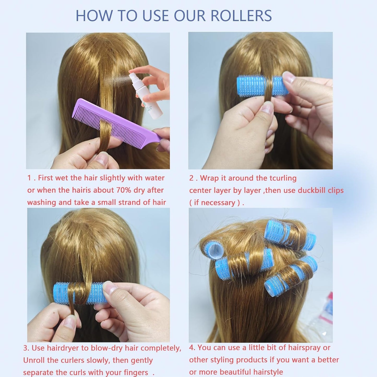 Self Grip Hair Rollers - 18Pcs Heatless Curlers for Short Fine Hair | DIY Plastic Styling Tools (0.8 x 2.4 Inch)