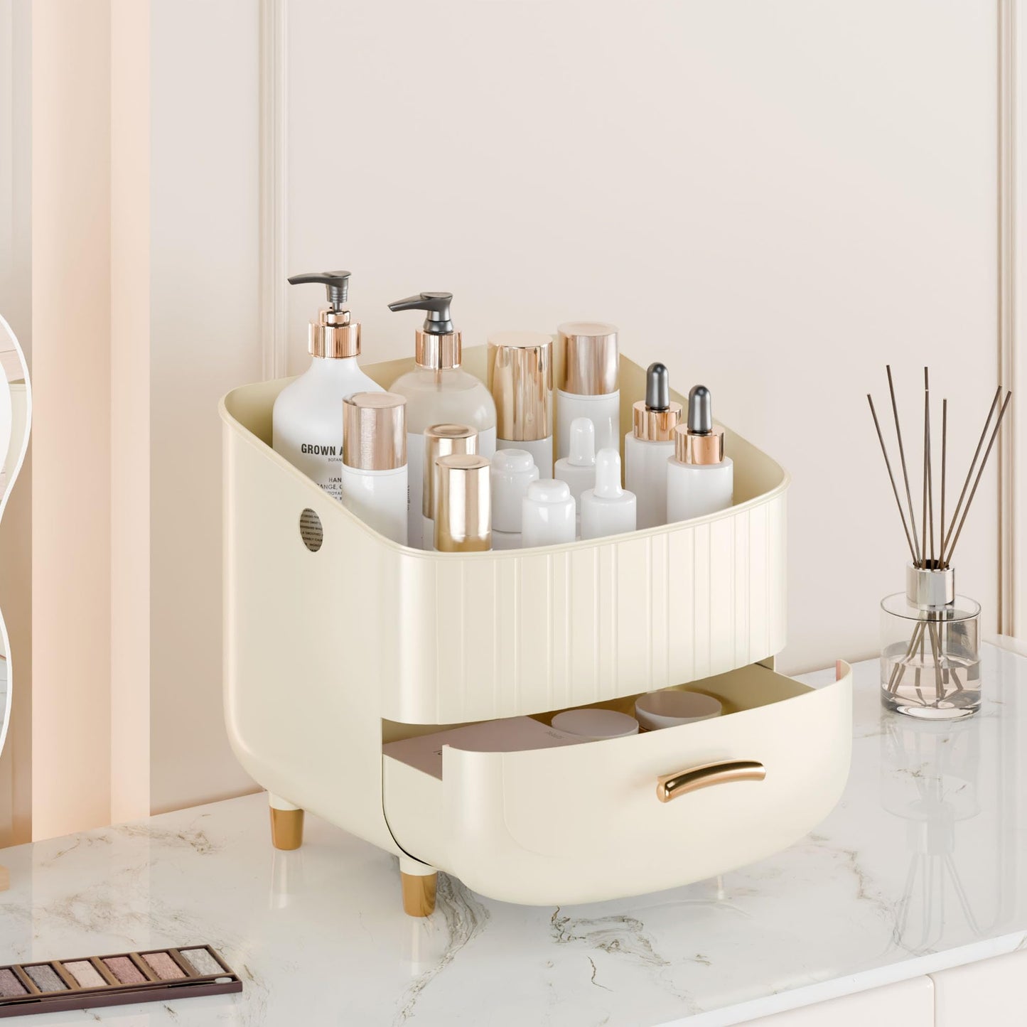 Plukers Makeup Organizer Countertop Vanity with Drawers Cosmetic Skincare Bathroom Storage Gift for Women Teens Girls (White)