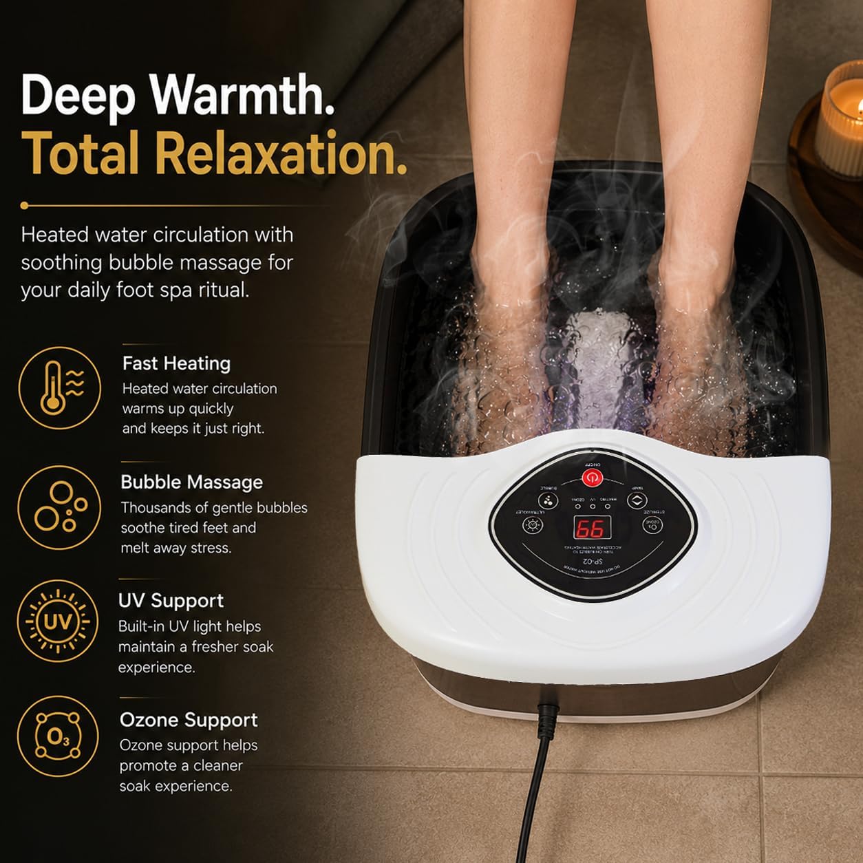 Foot Spa Bath Massager - Heated Shiatsu Roller with UV Ozone & Oxygen Bubbles | Stress Relief Soaking Tub for Home Use